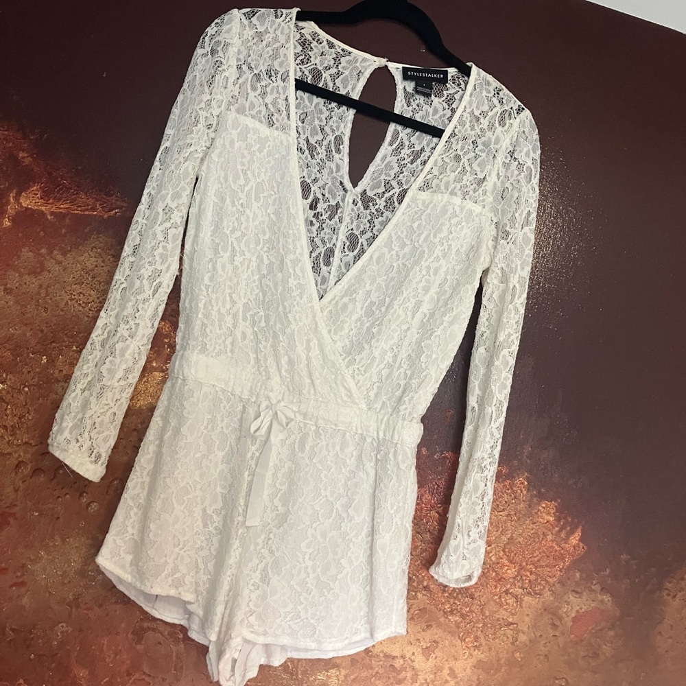 Stylestalker Beautiful Lace Long Sleeved Romper - Partially Sheer